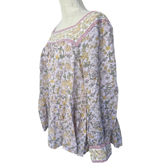 American Eagle Outfitters Floral Peasant Blouse Size M Long Sleeve Boho Top Pink - Picture 3 of 9